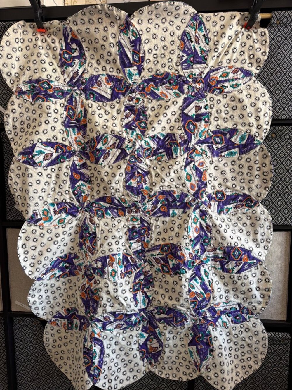 Vintage Handmade Reversible Lap Quilt Southwestern Puff Purple Biscuit 35 x 51 - Picture 3 of 12